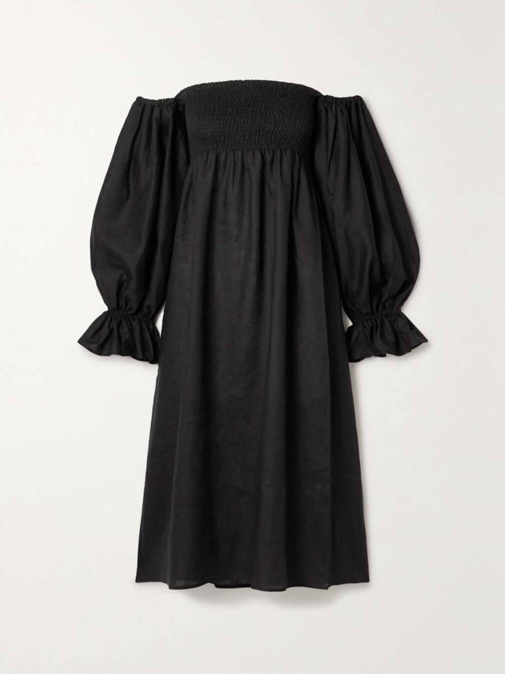 SLEEPER Atlanta off-the-shoulder shirred linen midi dress size Small - Picture 2 of 10